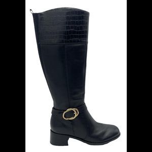 Marc Fisher Wide Calf Leather Tall Shaft Boots Hailin Black - Wide